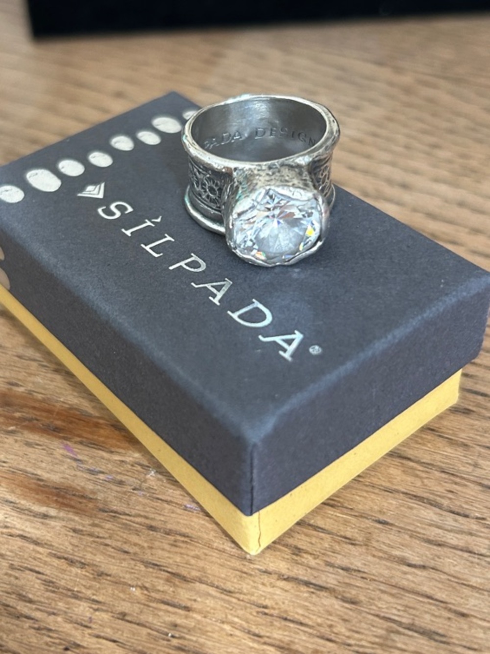 Silpada .925 Sterling Silver Ring with Clear CZ Stone Accent